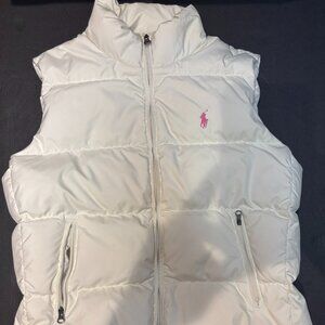 Women’s Ralph Lauren White Puffer Vest – Pink Logo, NWOT, Size S
